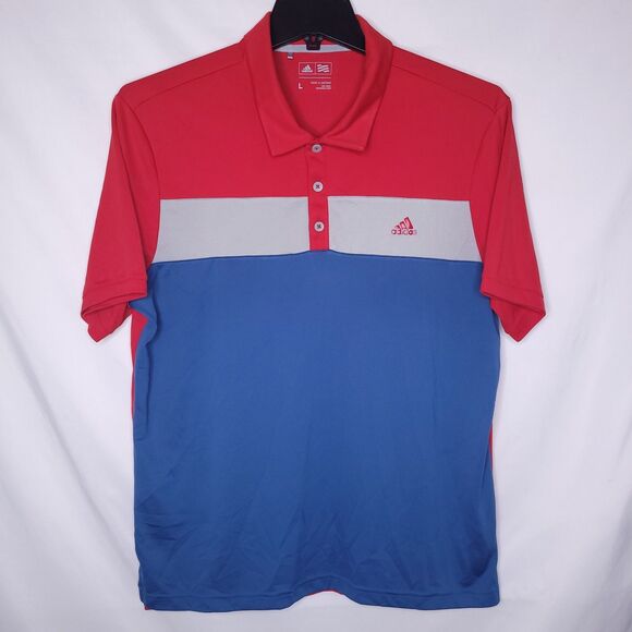 Adidas Polo Shirt Mens Large Colorblock Red, Blue, Gray Golf Performance - Picture 1 of 11